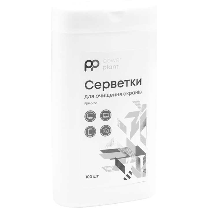 Антибактериальные влажные салфетки PowerPlant для очищения экранов, без запаха, без спирта, 100 шт.