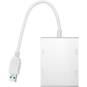 Перехідник PowerPlant USB 3.0 - HDMI, DVI, VGA, RJ45 Gigabit Ethernet, White