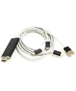 Кабель PowerPlant HDMI M - Lightning Type-C mirco USB 1 м, White