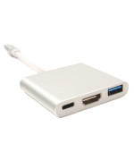 Кабель-перехідник PowerPlant USB Type-C - HDMI/USB Multiport Adapter для MacBook 12, 0.15м, White