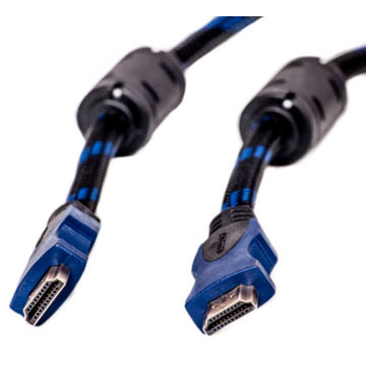 Видео кабель PowerPlant HDMI - HDMI позолоченные коннекторы 1.4V 1.5м Double ferrites, Вlack / Вlue