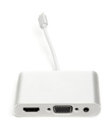 Переходник PowerPlant Lightning M - HDMI VGA 3.5 мм F, Silver