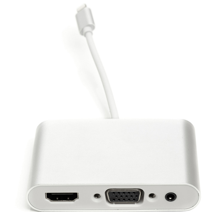 Перехідник PowerPlant Lightning M - HDMI VGA 3.5 мм F, Silver