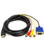 Кабель PowerPlant HDMI (M) - VGA (M) / 3 х RCA (M), 1080p, 1м