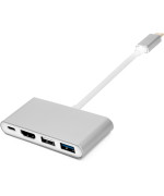 Перехідник PowerPlant Type-C(M) - 4*USB 2.0/3.0, HDMI, Type-C(F), White
