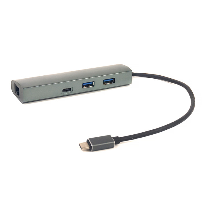 Переходник PowerPlant Type-C – 2xUSB 3.0, Type-C USB 3.1, Gigabit Ethernet