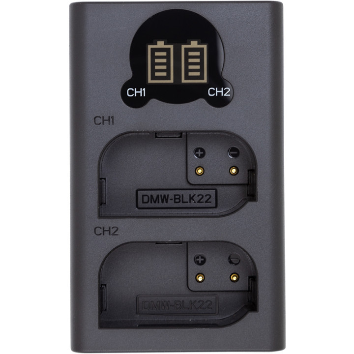 Зарядний пристрій з дисплеєм PowerPlant для Panasonic DL-BLK22 для двох акумуляторів, Black