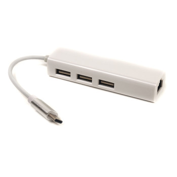 Переходник PowerPlant USB 3.1 Type-C – 3 порта USB 2.0 + Ethernet, White
