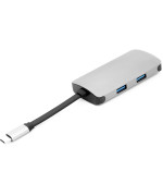 USB-хаб PowerPlant RJ45 Type-C - HDMI 4K USB 3.0 USB Type-C, Gray