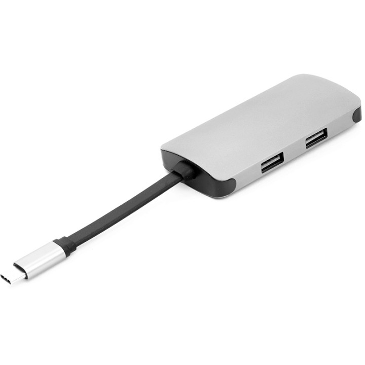 USB-хаб PowerPlant RJ45 Type-C - HDMI 4K USB 3.0 USB Type-C, Gray