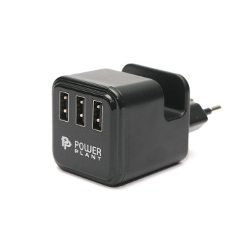 Мережевий зарядний пристрій PowerPlant W-360 3xUSB: 220V, 3.4A, Black