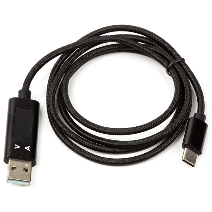USB Кабель PowerPlant USB (M) – Type-C (M) с измерителем тока, 1 м, Black