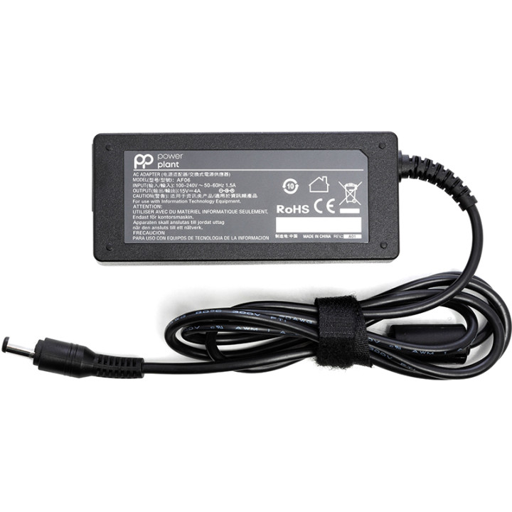 Блок живлення для ноутбуків PowerPlant TOSHIBA 220V, 15V 60W 4A (6.3 х 3.0)