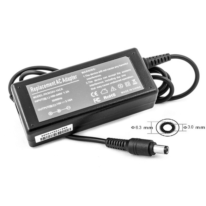 Блок питания для ноутбуков PowerPlant TOSHIBA 220V, 19V 60W 3.16A (6.3 х 3.0)