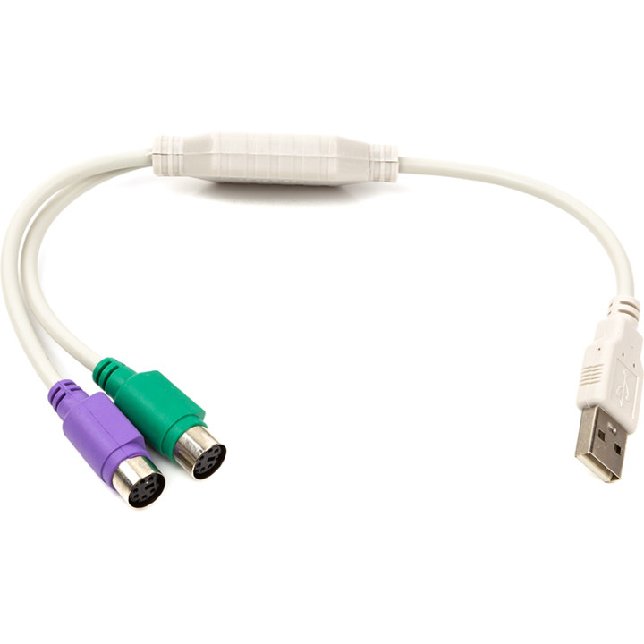 USB Переходник PowerPlant USB -2х PS/2, 30 см, White