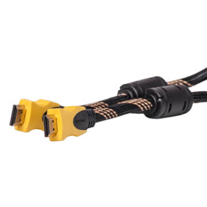 Видео кабель PowerPlant HDMI - HDMI позолоченные коннекторы, 1.3V 5м Double ferrites, Black / Yellow