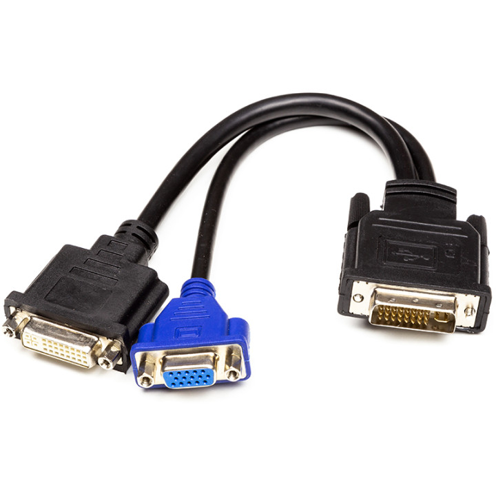 Переходник PowerPlant DVI-I (M) - DVI-D (F) + VGA (F) 30 см