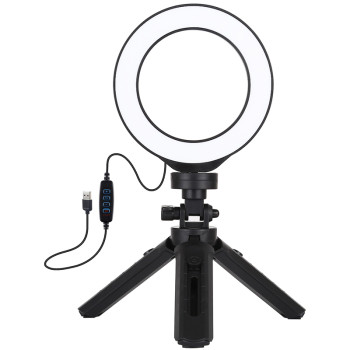 Кільцева USB LED лампа Puluz PKT3058B 4.7" + штатив 12см, Black
