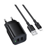 Сетевое зарядное устройство BOROFONE BAS81A с кабелем USB-A to USB-C, Black
