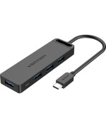 USB - Hab Vention 4-Port With Power Supply Type-C to 4-Port USB 3.0 0.5m, Black