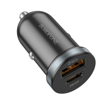 Автомобільний зарядний пристрій BOROFONE BZ22 Scenery dual port PD30W / QC3.0 car charger, Black