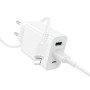 Мережевий зарядний пристрій BOROFONE BA105A з кабелем USB-A to Lightning, White
