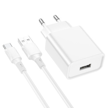 Сетевое зарядное устройство BOROFONE BA74A cable USB to Type-C 2.1A 1m, White