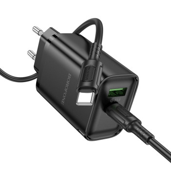 Сетевое зарядное устройство BOROFONE BA87A PD65W / QC3.0 cable Type-C / Type-C, Black