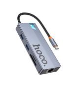 USB Hub HOCO HB52 Wow 8-in-1 multi-function converter (HDTV / RJ45 / SD / TF / PD / Type-C / USB), Deep Space Gray
