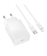 Сетевое зарядное устройство BOROFONE BAS75A с кабелем USB-C to Lightning, White