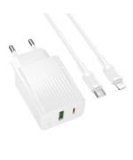 Мережевий зарядний пристрій з кабелем BOROFONE BAS76A PD30W+QC3.0, White