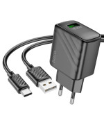 Сетевое зарядное устройство HOCO CS21A USB QC3.0 18W кабель USB - Type-C 1m, Black