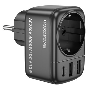 Мережевий зарядний пристрій BOROFONE BAC14 Wide 1-socket / 2USB / Type-C / EU / GER 3A, Black