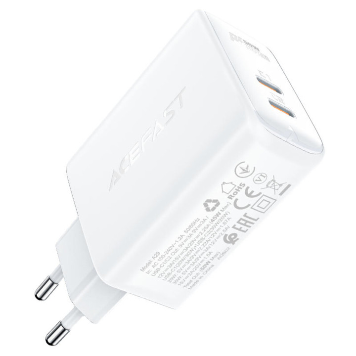 Мережевий зарядний пристрій ACEFAST A29 PD50W / QC4.0, White