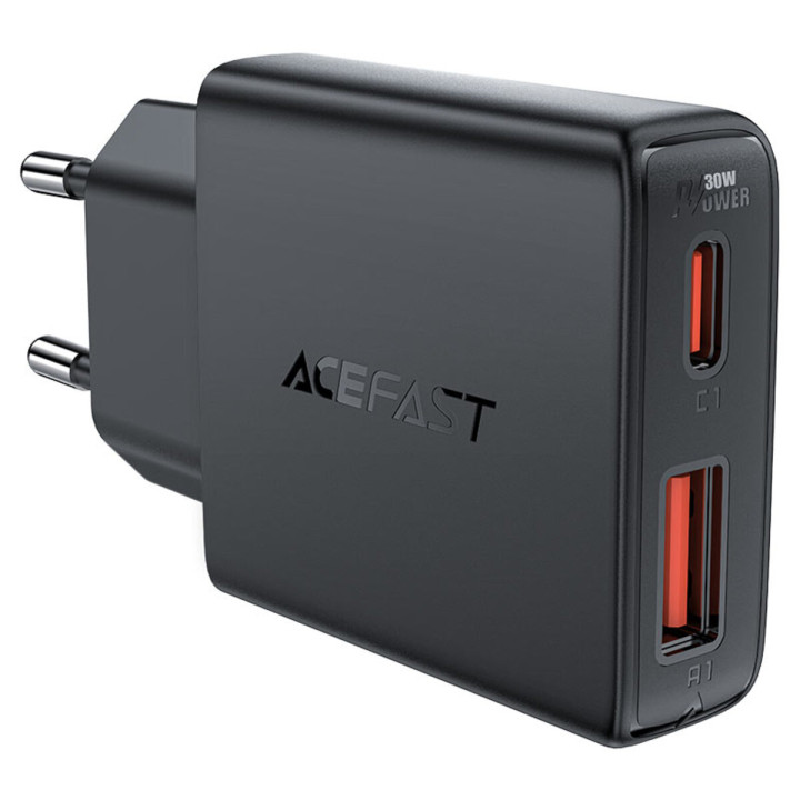 Мережевий зарядний пристрій ACEFAST A69 PD30W GaN USB-A / Type-C, Black