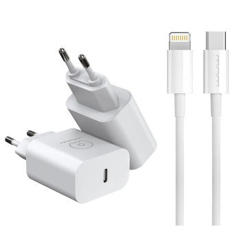 Мережевий зарядний пристрій WUW T81L PD20W USB-C to Lightning, White