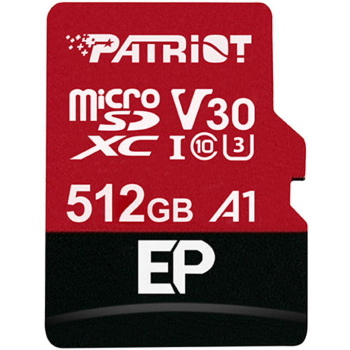 Карта памяти Patriot microSDXC UHS-1 U3 512Gb class 10 R-100MB/s, W-80MB/s SD адаптер