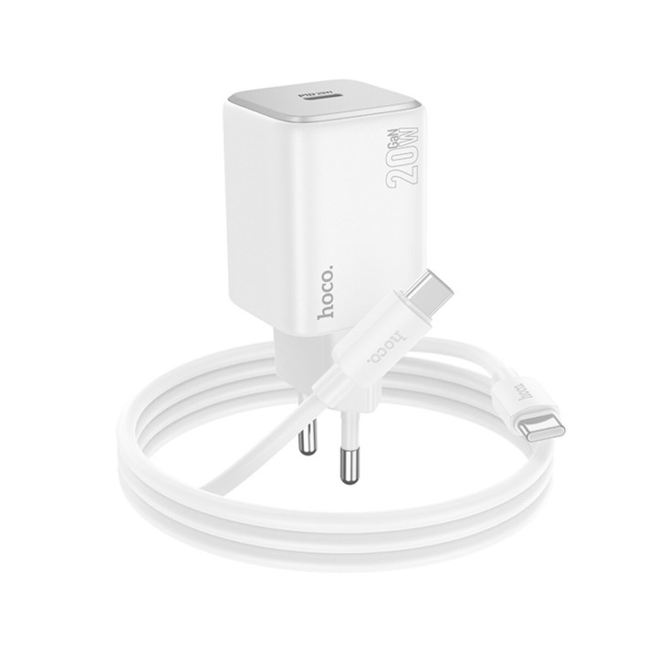 Сетевое зарядное устройство HOCO N40 Mighty Type-C PD20W кабель Type-C to Type-C 1m, White