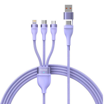 Кабель Baseus Flash Series Ⅱ Two-for-three Charging USB / Type-C to Micro-USB / Lightning / Type-C 100W 1.2m, Purple