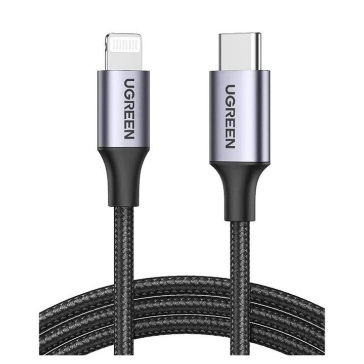 Data-Кабель UGREEN US304 Type-C to Lightning M/M Cable Aluminum Shell Braided 2m, Black