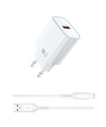 Сетевое зарядное устройство WIWU Essen GaN Wi-G006 USB QC3.0 18W with cable Lightning, White