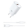 Сетевое зарядное устройство WIWU Essen GaN Wi-G006 USB QC3.0 18W with cable Lightning, White