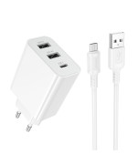 Сетевое зарядное устройство BOROFONE BA105A с кабелем USB-A to MicroUSB, White