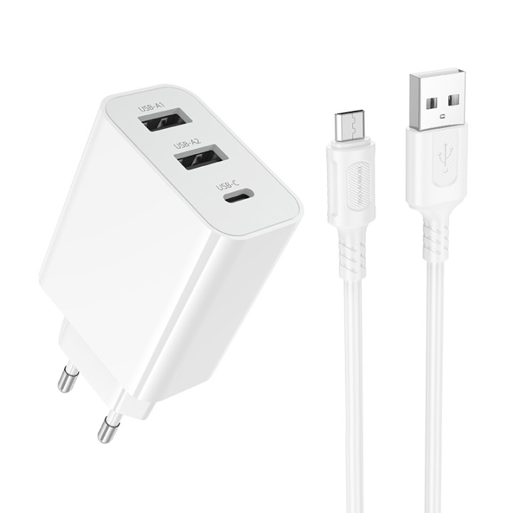 Сетевое зарядное устройство BOROFONE BA105A с кабелем USB-A to MicroUSB, White