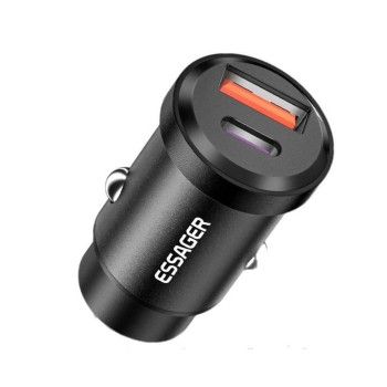 Автомобільний зарядний пристрій ESSAGER PD30W / QC3.0 Shangrui mini, Black
