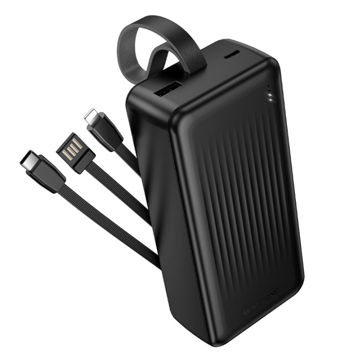 Внешний аккумулятор BOROFONE BJ79B с тремя кабелями (USB / Type-C / iP) 30000mAh, Black