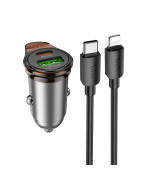 Автомобильное зарядное устройство HOCO NZ16A Rigorous 43W dual port Type-C PD25W / USB QC3.0, Metal Grey