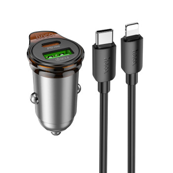 Автомобильное зарядное устройство HOCO NZ16A Rigorous 43W dual port Type-C PD25W / USB QC3.0, Metal Grey