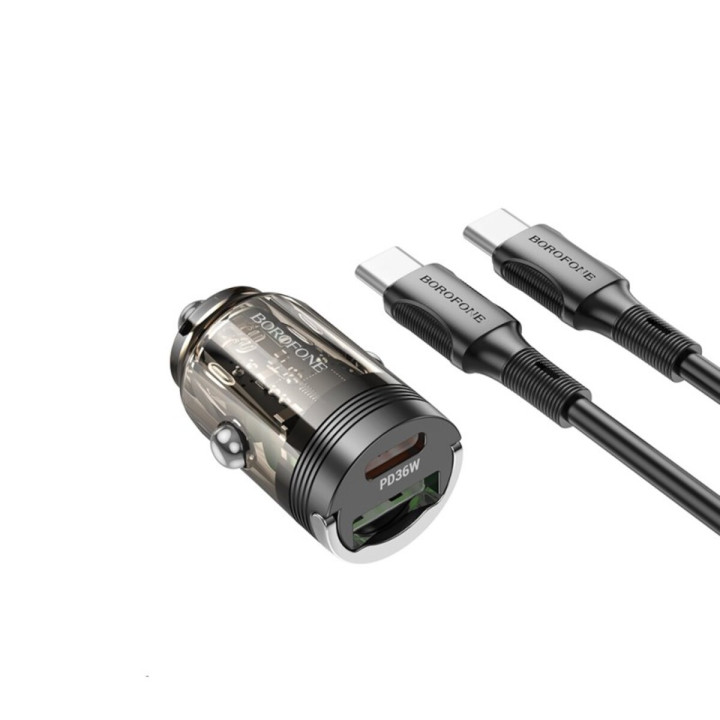 Автомобильное зарядное устройство BOROFONE BZ29A Talented PD36W + QC3.0 Cable Type-C to Type-C 1m, Black