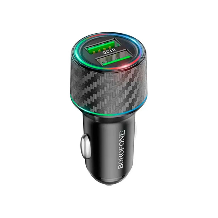 Автомобільний зарядний пристрій BOROFONE BZ21A Brilliant 36W dual port QC3.0, Black